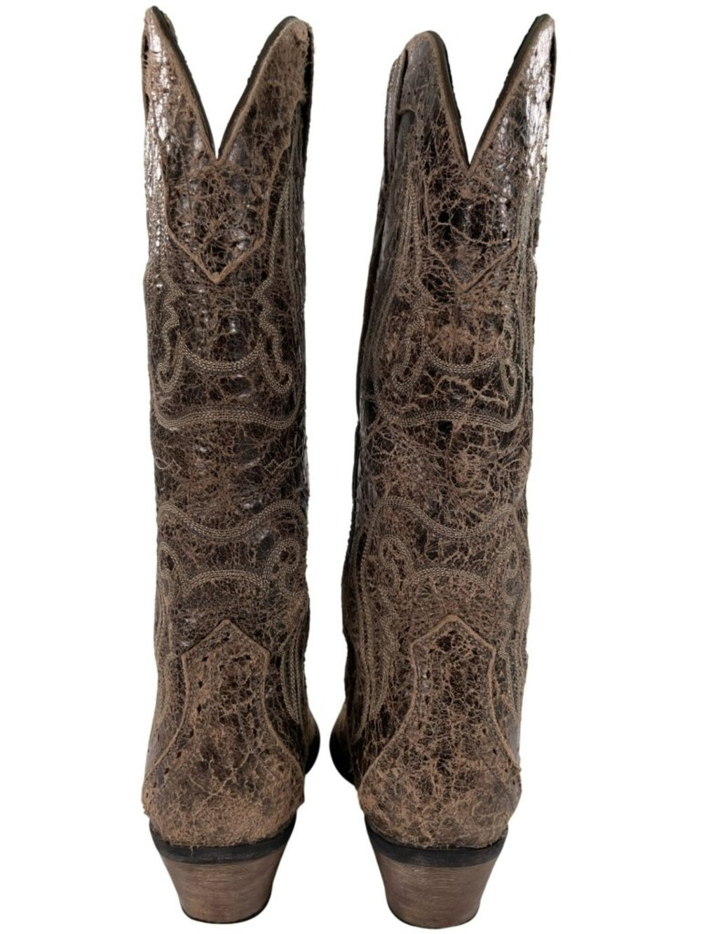 Ariat Brown Distressed Crackle Leather Western Boots Embroidered Women's Sz 8B - Picture 8 of 12